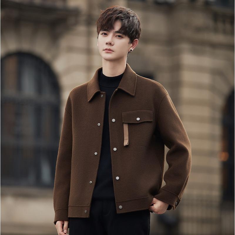 New Woolen Coat Men's Double-sided Coat Autumn and Winter Short Lapel Casual Woolen Warm Coat