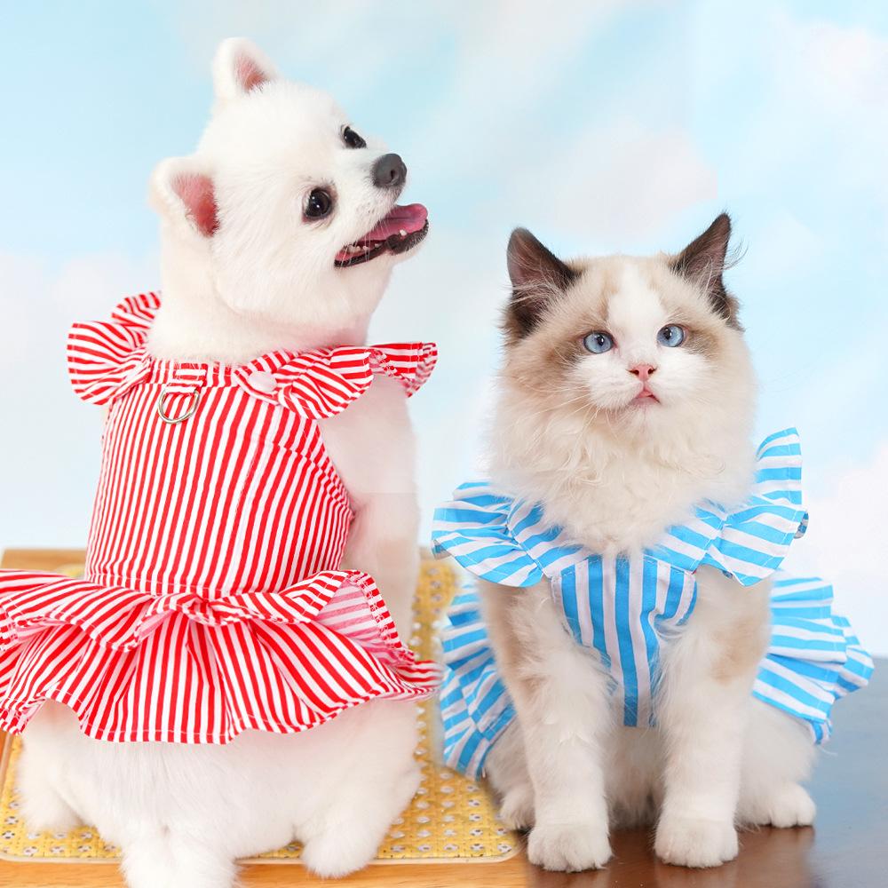Princess style dog clothes striped cat strap skirt cat dress sub teddy pet clothing dog supplies magic fight