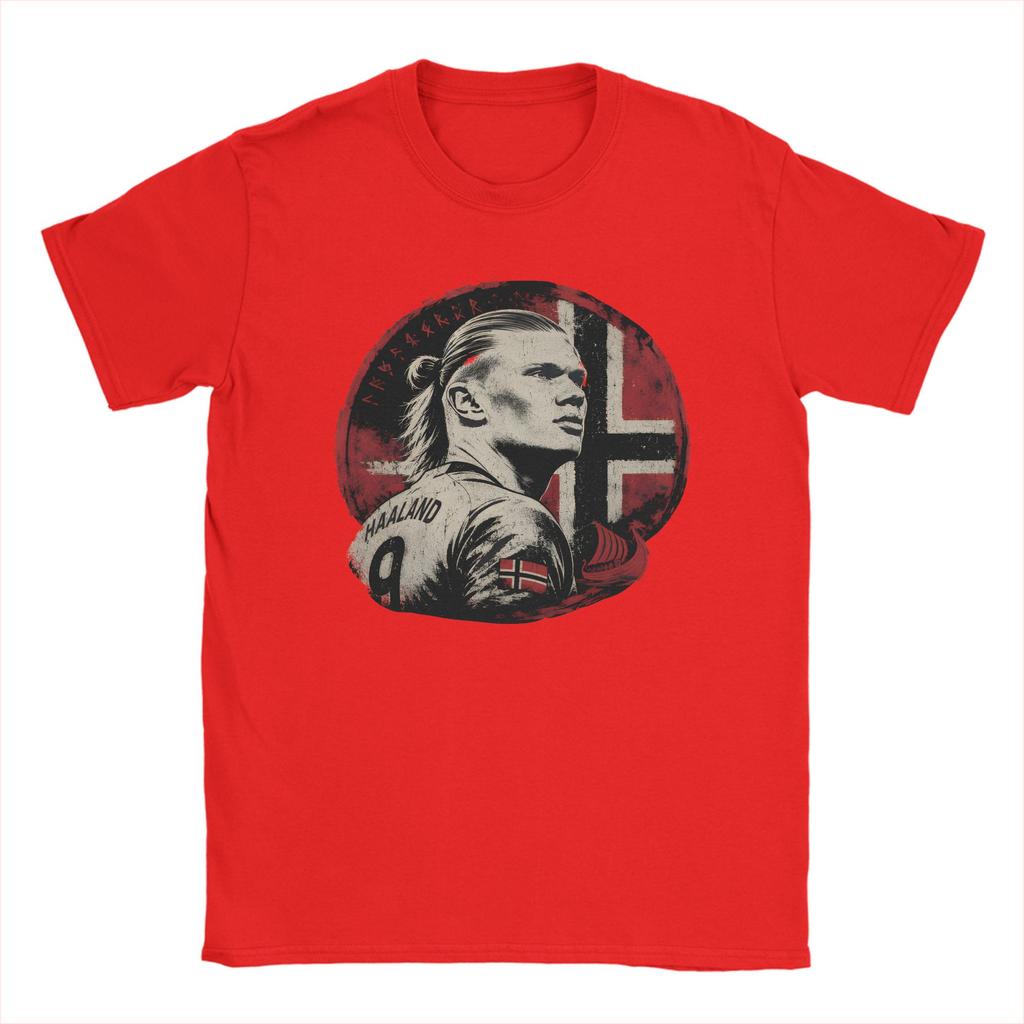 Haaland Viking Warrior Football TShirt Unisex Cotton Tops Shirts Vintage Norway Round Neck Short Sleeve