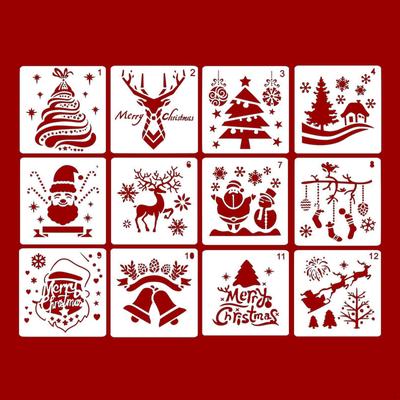 12 x Weihnachtsschablonen, Vorlage, Geschenkkarte, wiederverwendbar, Schneeflocken-Bastelarbeiten für Türzeichnungen, Feiertags-DIY