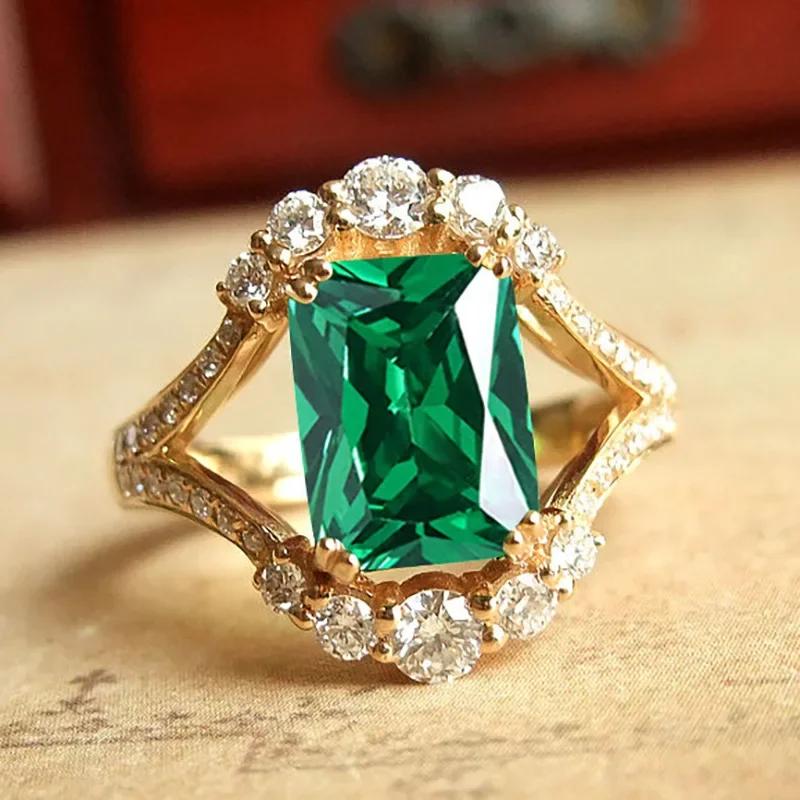 European And American Party New Women'S Ring Green Cube Zirconia Gorgeous Women'S Accessories Anniversary