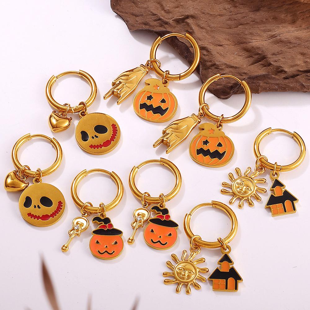Modische Halloween-Serie Lustige DIY-Anhänger-Ohrringe Edelstahl Öl-Tropf Nischen-Ohrringe