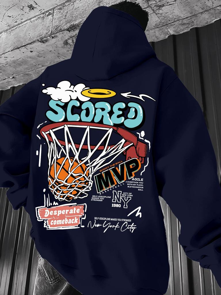 2025 New Autumn Men's Casual Basketball Printed Hoodie Sports Outdoor Soft Large Size Loose High Quality Cotton Pullover