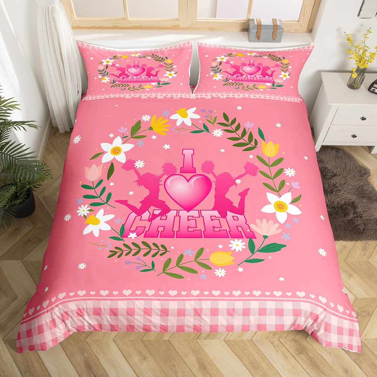 

Kawaii Rabbit Quilt Cover Cartoon Animal Bed Linen Kit Geometry Grid Checkered Comforter Cover Colorful Flowers Butterfly Bed Kit EU single(135x200cm)