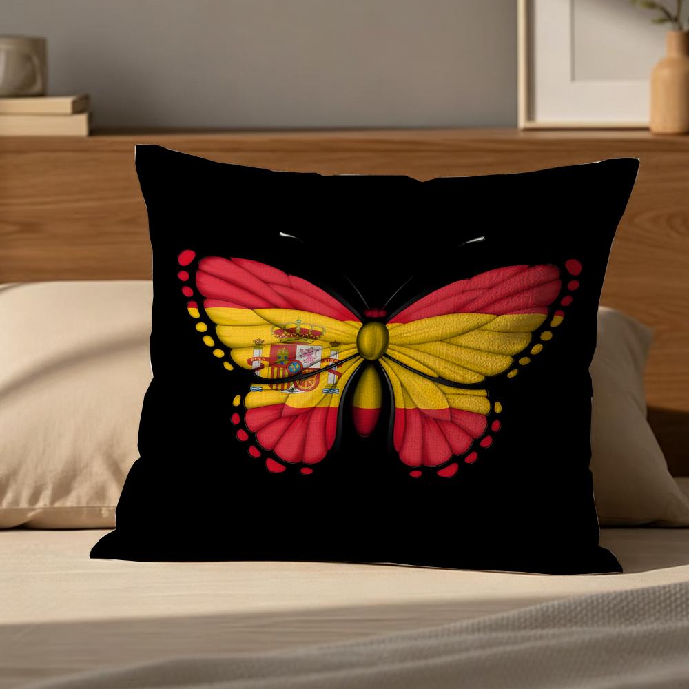 Cushion Cover Cushion Cover Pillowcase, Anti-Mite Invisible Zipper, Linen Sofa Cushion S-Spain Flag