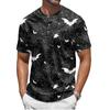 Men's Halloween Print Short Sleeve Henley Shirt Casual Round Neck Top with Button Detail Lightweight Breathable Fabric