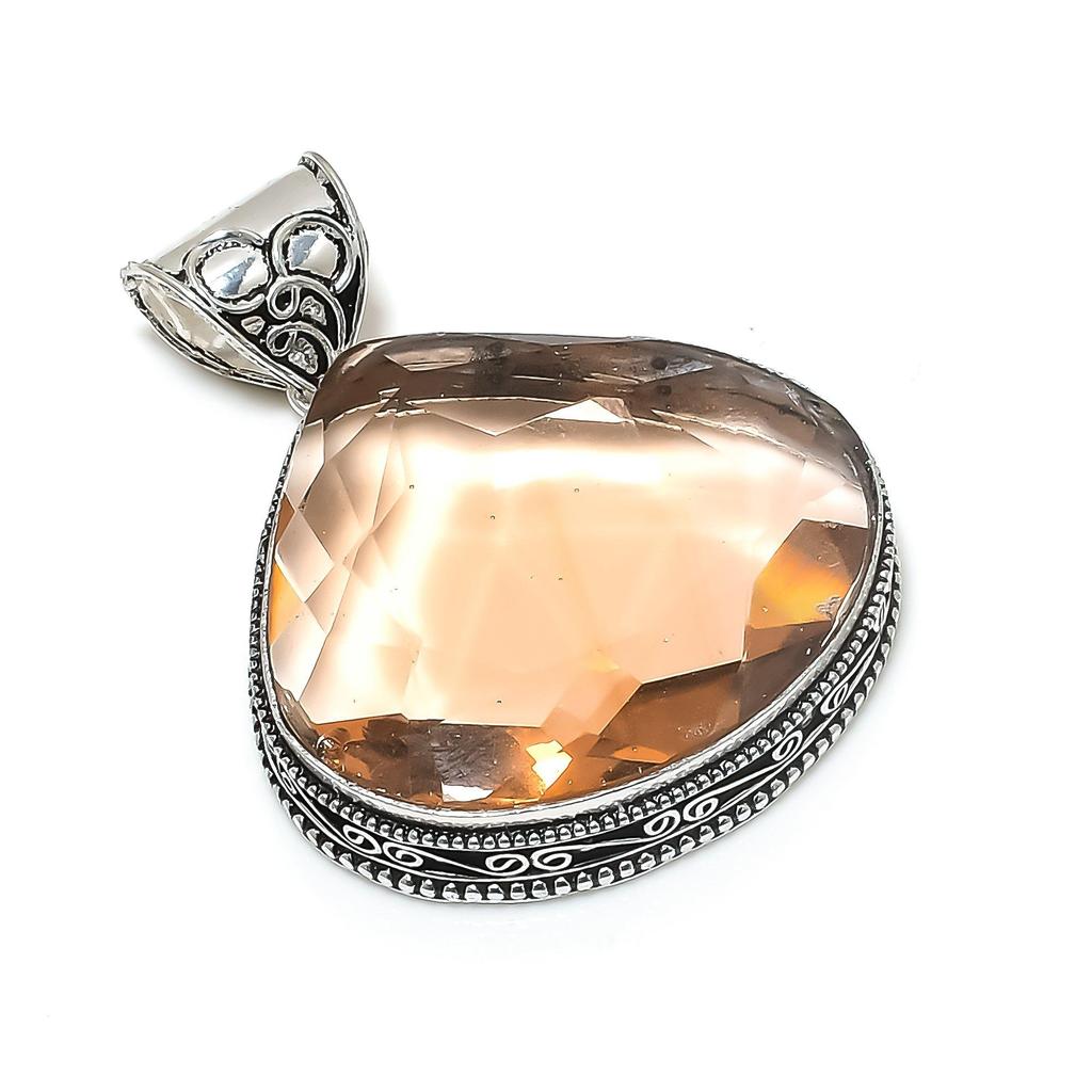 Morganite Gemstone Silver Pendant In 925 Sterling Silver -Handmade Pear Design, Everyday Wear Engagement Gifts