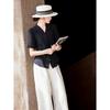 Women's Elegant V-Neck Patchwork Short Sleeve Blouse