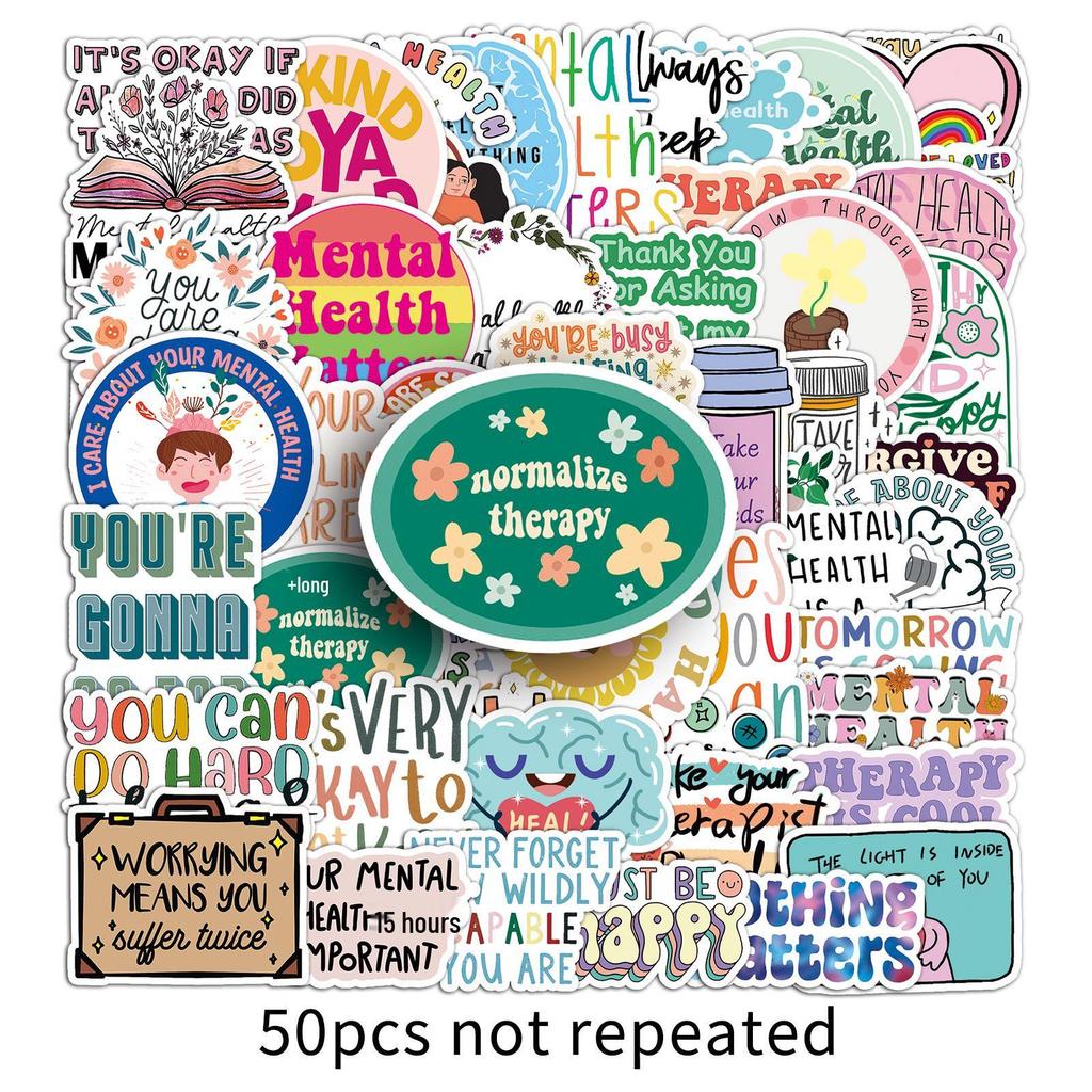 50 Sheets: Inspirational Mental Health Planner & Phone Stickers - Creative, Waterproof, Motivational Words & Doodles
