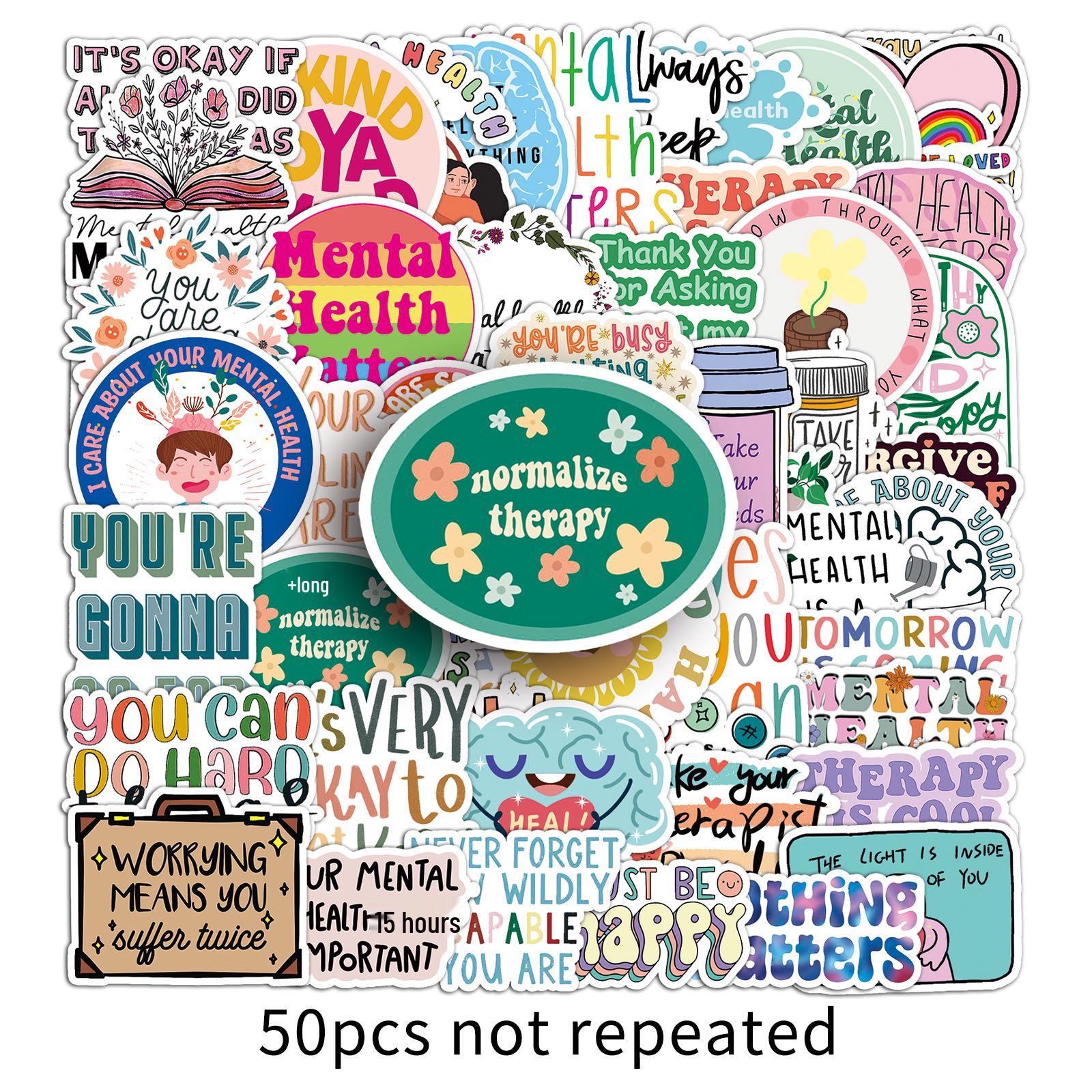 50 Inspirational Mental Health Planner Stickers for Notebooks, Phones, and Luggage - Waterproof and Creative English Designs (50 Sheets)