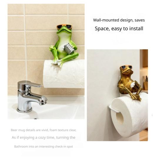Funny Frog Toilet Paper Holder Wall Mounted Paper Roll Holder Novelty Resin Frog Towel Tissue Dispenser for Bathroom Decor