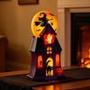 Halloween Haunted House Blow Mold Light - Resin Pre-Lit Spooky Mansion with Glowing Witch Moon, Ghost Black Cat, Vintage Spooky House Lamp