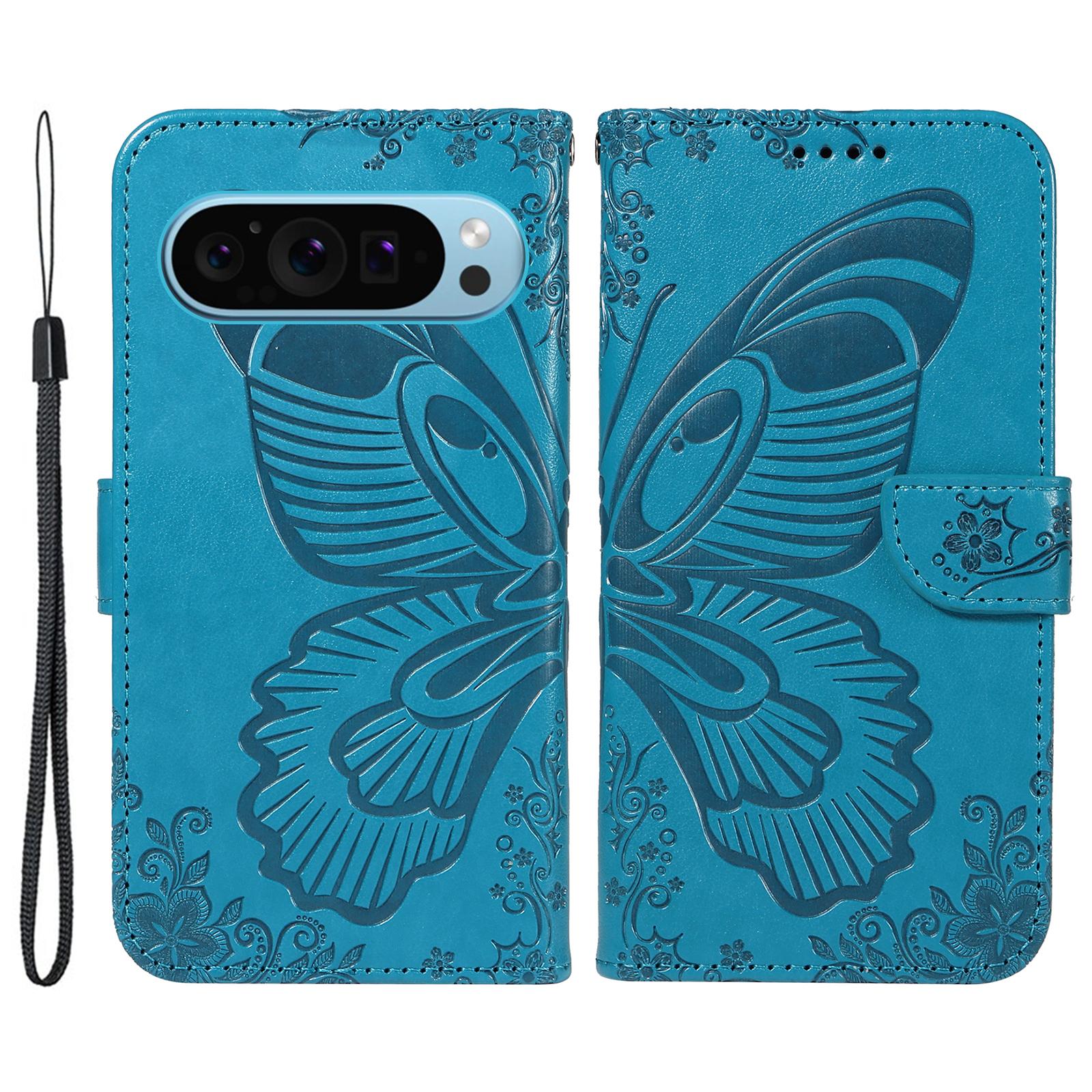 

For Google Pixel 10 Pro/10/9 Pro/9 Case Pattern Imprint Scratch Resistant Leather Wallet Phone Cover Blue