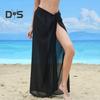 Women Beach Skirt Lace-up Solid Color See-through Thin Quick-Drying Flowy Skirt Sun Protection Bikini Cover Up