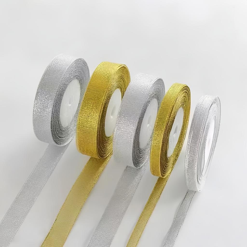 25Yards/Lot 6mm-40mm Gold Silver Glitter Ribbon For DIY Bow Crafts Gift Wrapping Wedding Christmas Decoration Sewing Accessories