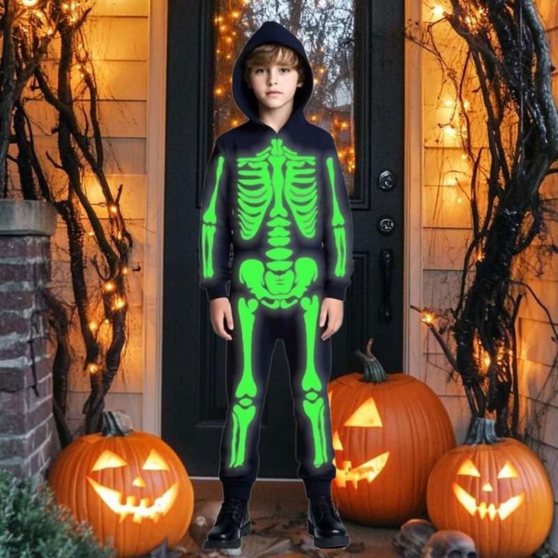 Kids Glowing Skeleton Costume Halloween Party Outfit With Breathable Polyester Breathable Cosplay Clothing for Kids