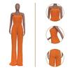 European & American Women's Solid Color Wide-Leg Suspender Jumpsuit
