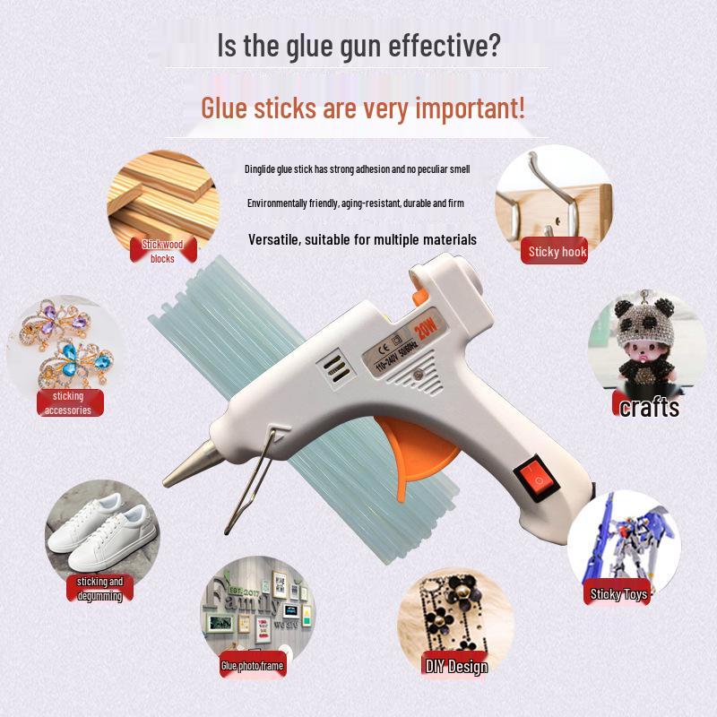 20W Portable Hot Melt Glue Gun for DIY Jewelry with 7mm Adhesive Sticks