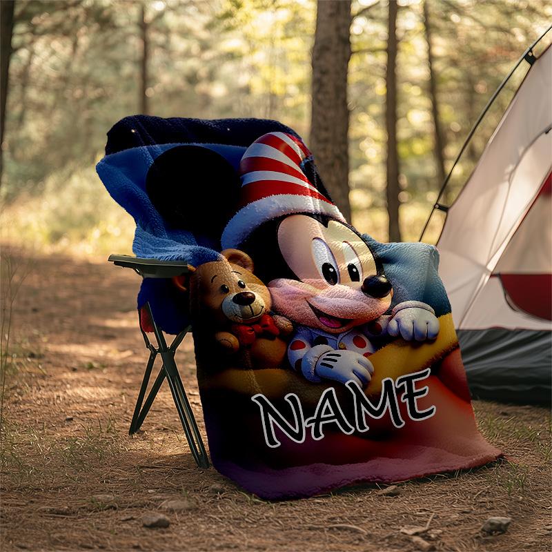 Customizable Mickey Throw Blanket – Personalized Name, All-Season Cozy Snug Blanket, Machine Washable, Personalized Blanket