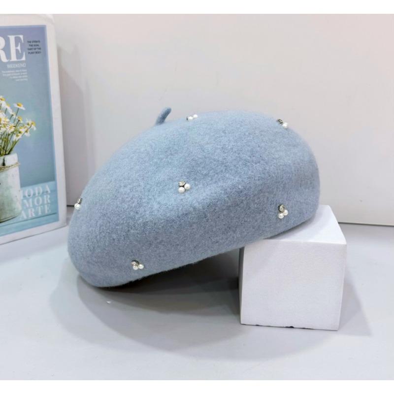 25 early autumn new silver silk rhinestone beret hat wool elegant knitted hat tide