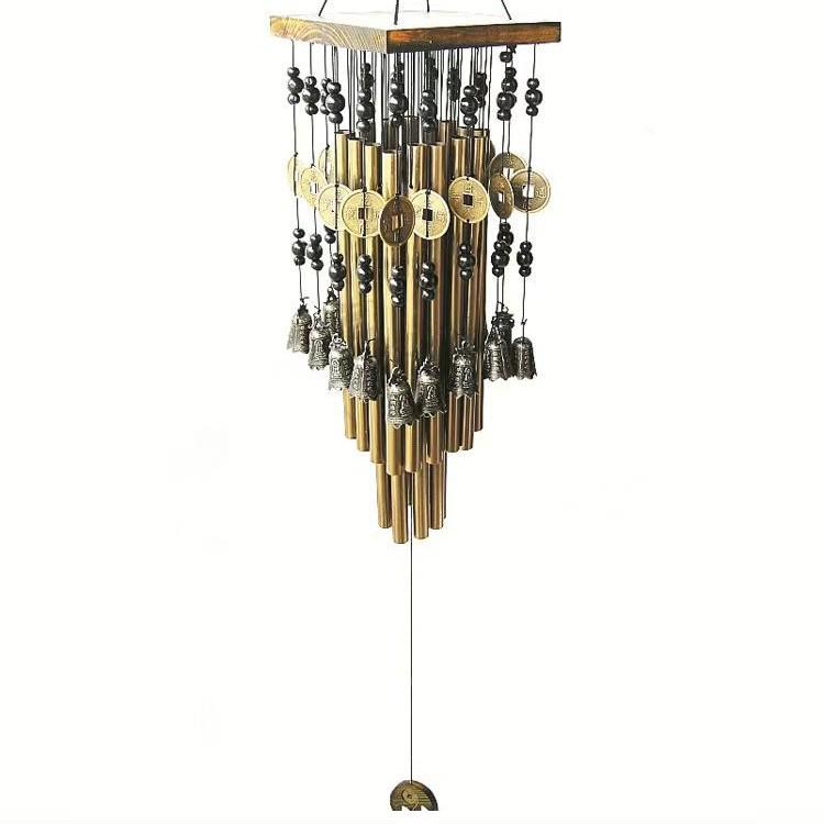 

Solid Wood & Metal Wind Chime - Multi-Tube Bronze Red Copper Bells for Outdoor and Balcony Decor