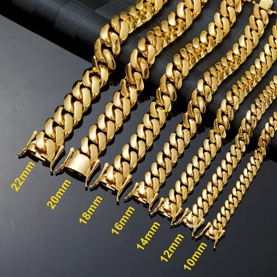 10MM-22MM Men's Stainless Steel Miami Cuban Link Necklace Hiphop Chain Gold Plating Non-Tarnish Trendy for Men Women