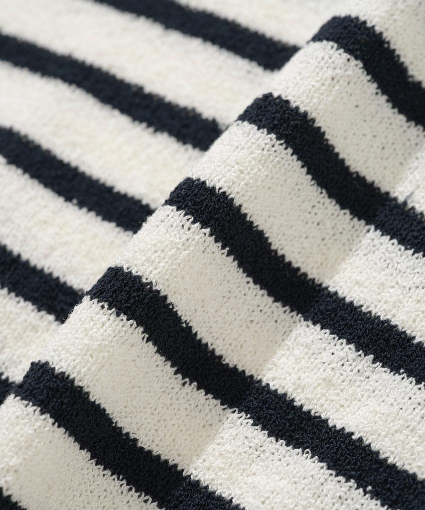 KNITTED (W) Boucle Stripe Collar Knit Ivory