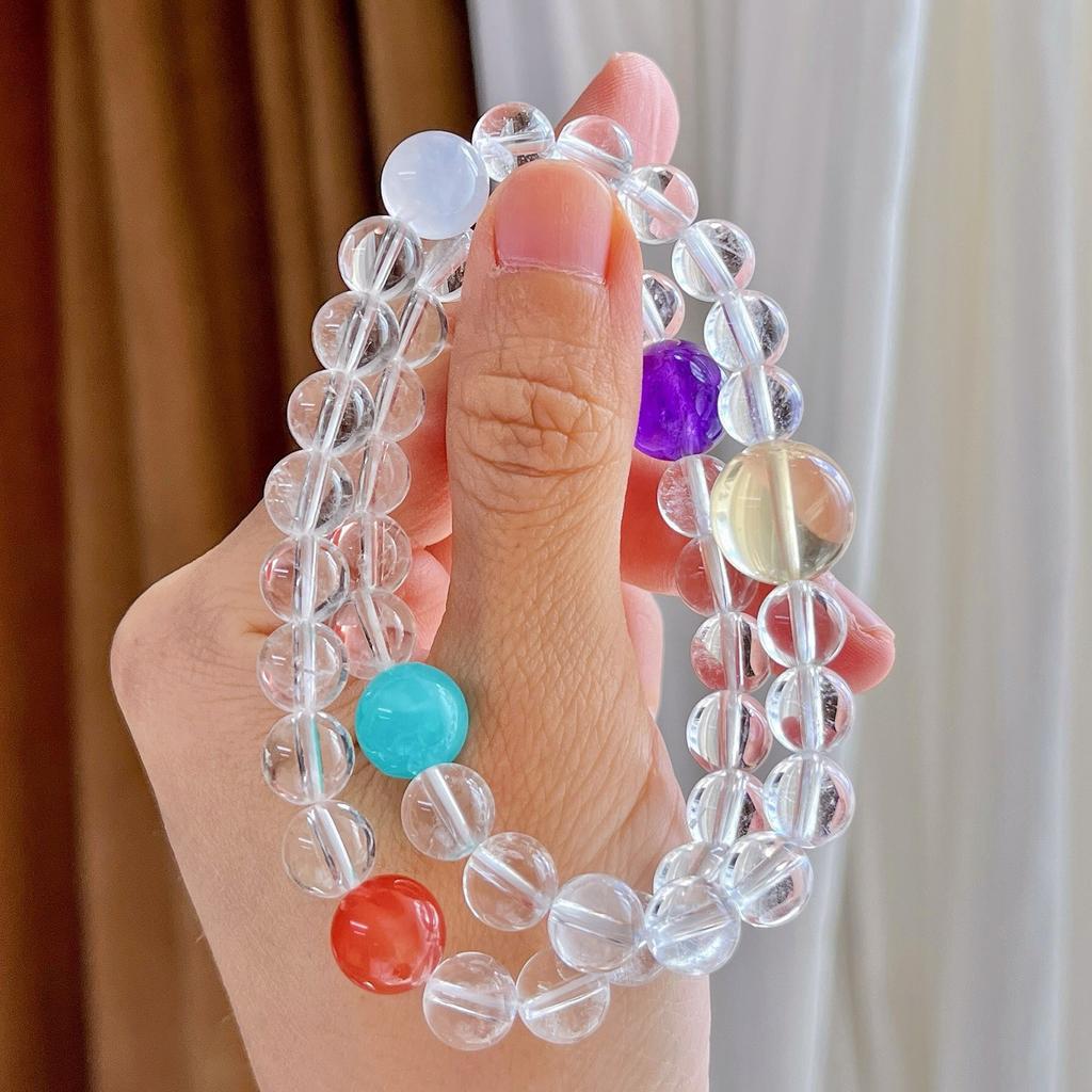 6-12Mm Natural White Crystal Lemon Citrine Amethyst Tianhe Stone Multi-Circle Bracelet Bracelet