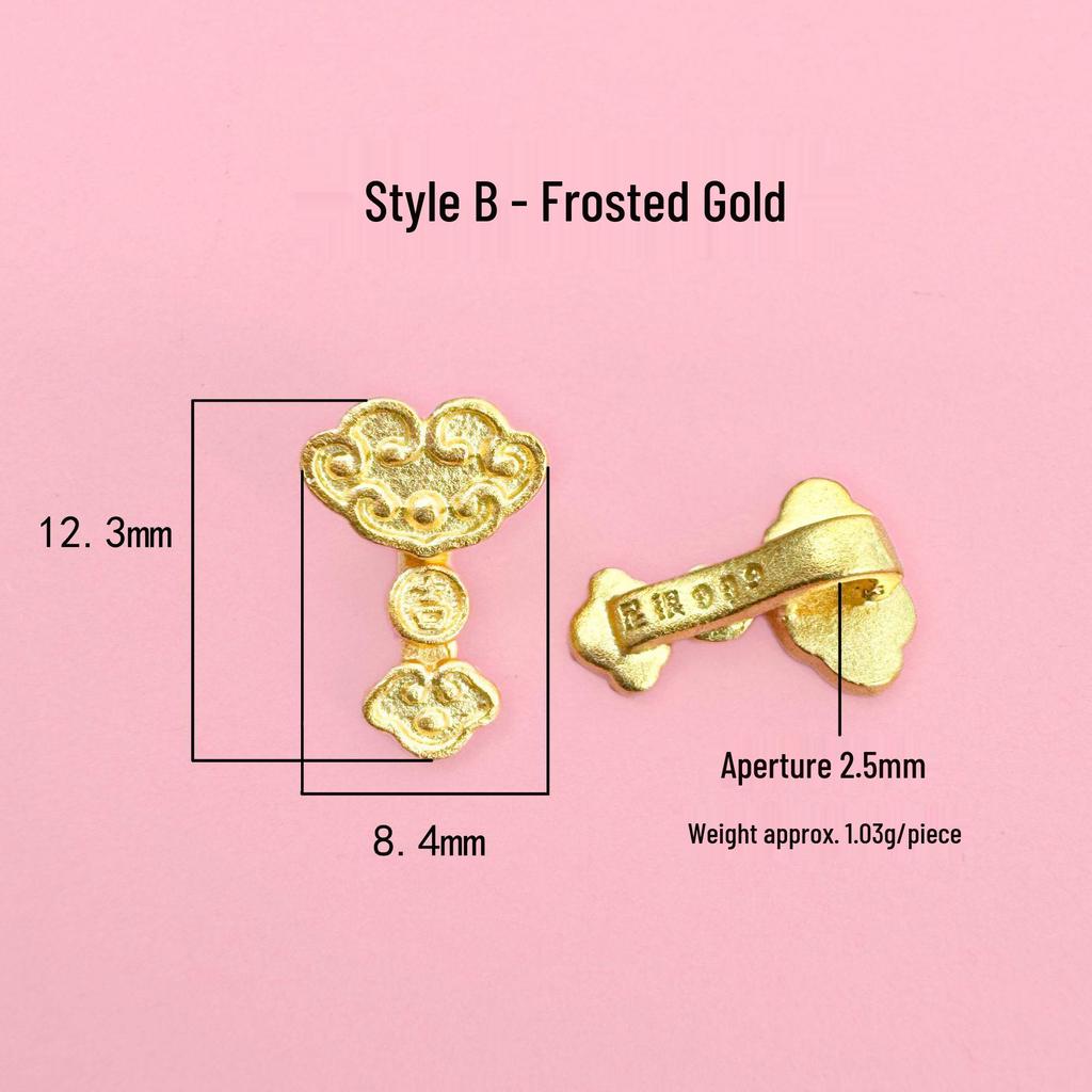 S999 Sterling Silver Auspicious Clouds Fu Pendant with Golden Wheel Beads for DIY Bracelet - Silver Jewelry Accessories