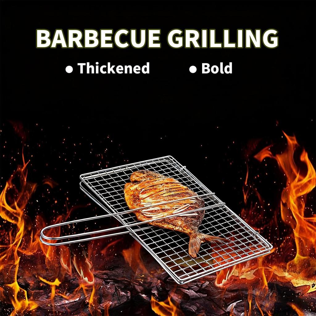 Fish Grilling Basket Flexible Non stick Fish Barbecue Net Clip with Handle Camping BBQ Tool Portable Burger Mesh