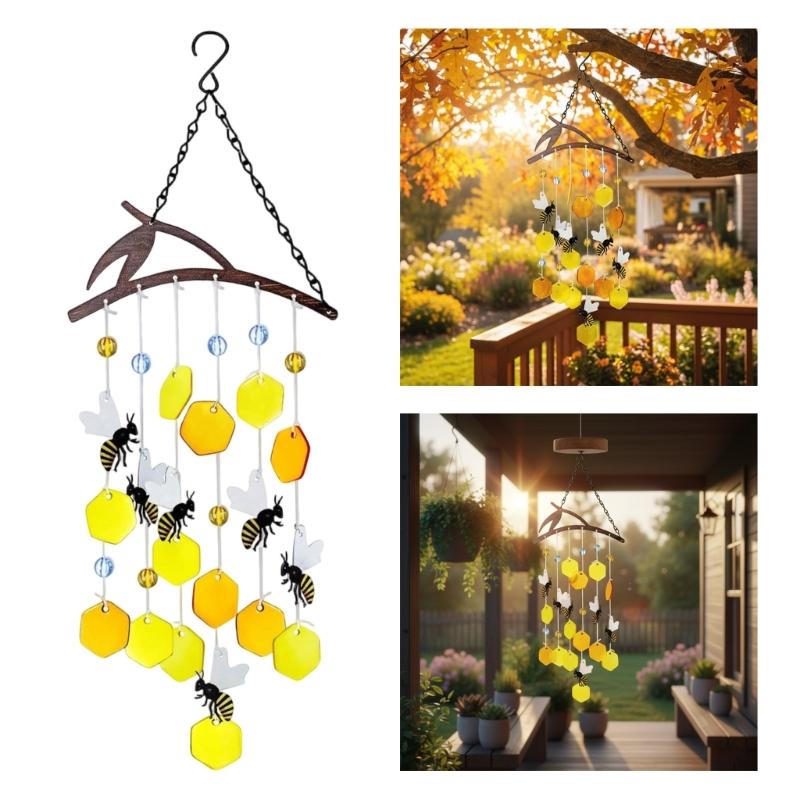 Handcrafted Bees Wind Chimes Glass Charm For Indoor Outdoors Garden Patios Decoration Harmonious Sounds Memorial Accessories
