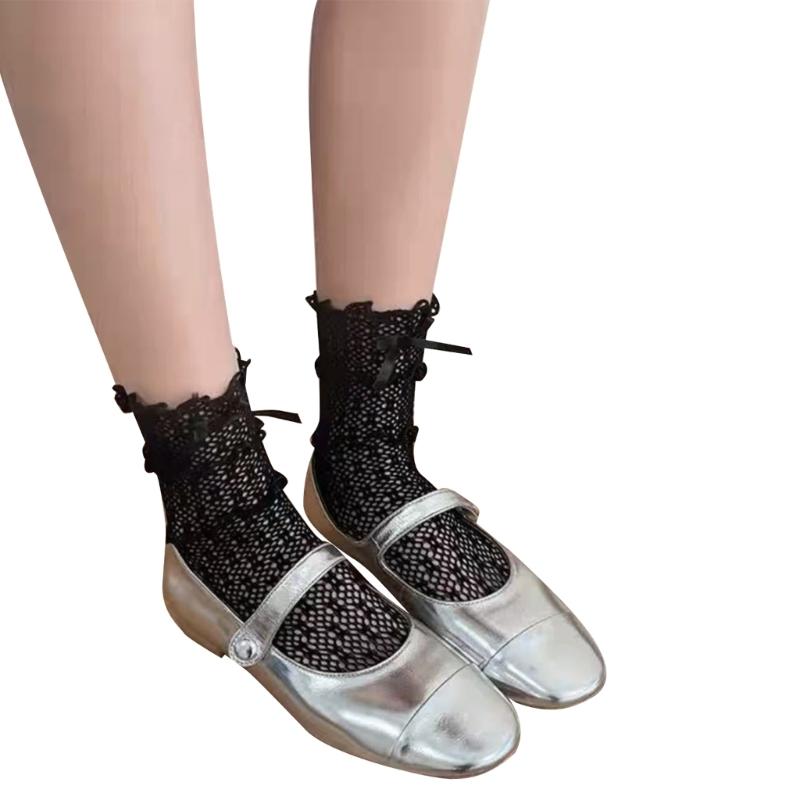 Lace Calf Socks Bowknot Middle Tube Sock Summer Hollow Out Stocking for Student Girl Lady Japanese Style Socks