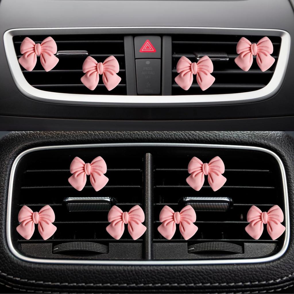 6 Pcs Pink Bow Car Air Vent Clips Coquette Cute Girly Car Decor Accessories Interior Aesthetic Decorations Charm Stuff For Women Girl