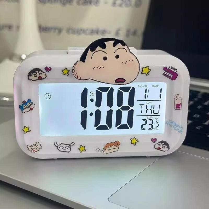 New Crayon Shin Shiba Alarm Clock Luminous Bedside Clock Simple Creative Multi Function Dormitory Study Desktop Clock