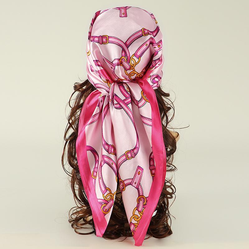 85cm Square Scarf Silk Chain Printing Shawl Multi-Functional Scarf Outdoor Beach Travel Head Wrap Windproof Hijab