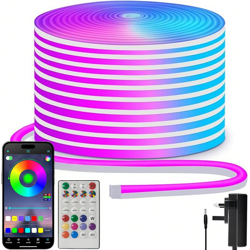 150 FT RGB neon light strip controlled app and remote control Waterproof Music Sync Color Changing Rope for Bedroom Living Game