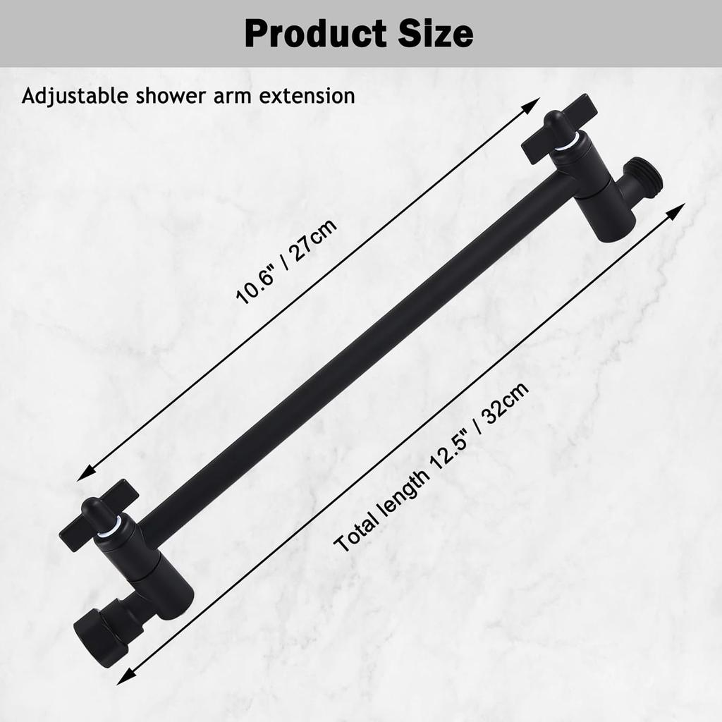12-Inch Shower Head Extension Arm, Adjustable Shower Extension Arm, Stainless Steel Shower Arm Extender, Compatible with G1/2 Universal Connector,