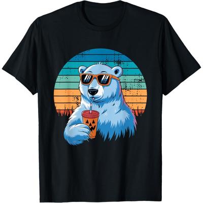SHANGCHEN Retro Polar Bear In Sunglasses Halloween Funny Polar Bear T-Shirt