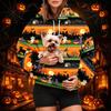 Dámská módní mikina s kapucí a potiskem na Halloween s kapsou na mazlíčka, ležérní mikina