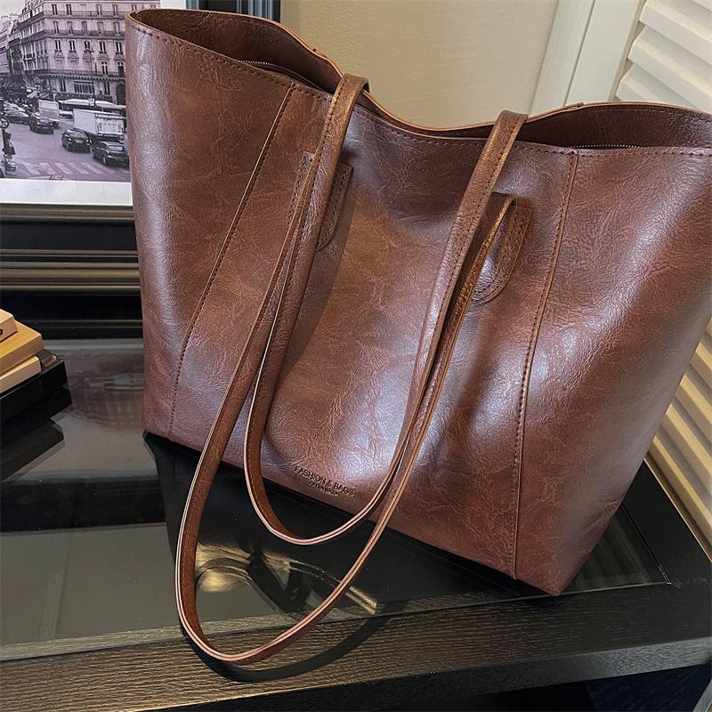 Vintage PU Tote Bag with Top Handle Large Capacity Everyday Fashion Shoulder Bag