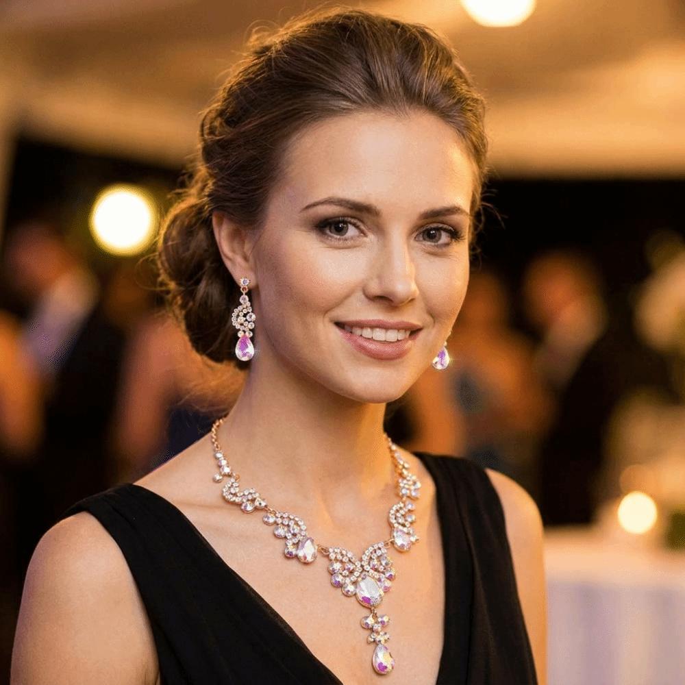 Elegancki Zestaw Naszyjnik Kolczyki Luksusowe Akcesoria Ślubne Weselne
