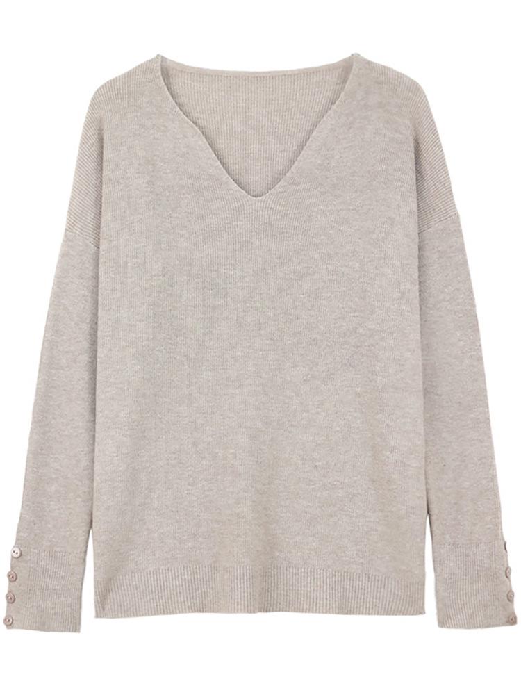 Women's Slim Fit V-Neck Knit Sweater, Long Sleeve Korean Style, Autumn/Winter 2025 Collection