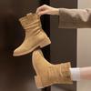 Fleece retro pleated suede Martin boots 2024 autumn and winter new small pile boots small short boots women