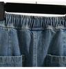 Nowe Vintage Oversize Moda Damskie Wysoki Stan Elastyczne Gładkie Jeansowe Haremki Spodnie Podstawowe Plus Size