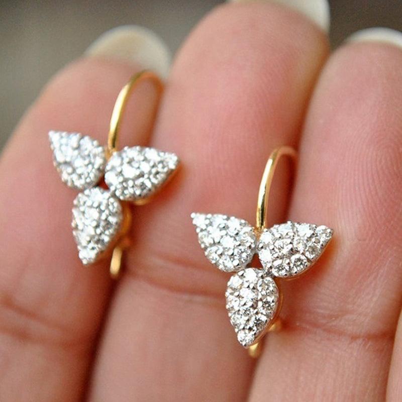 Ear Buckle, Personalized Micro-Inlaid Zircon Three-Leaf Ear Hook Female Internet Celebrity Earrings Of The Same Style