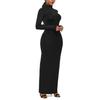 Stretchy Bodycon Long Dress Solid Color Turtle Neck Casual Womens Long Sleeve
