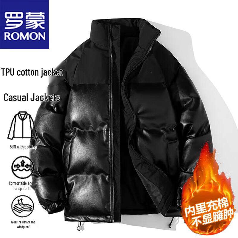 

Romon Men s Winter PU Leather Padded Jacket 3XL