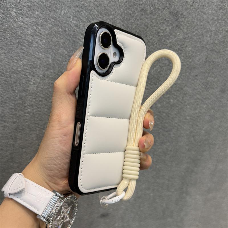 Módní péřová bunda Pouzdro s popruhem na zápěstí pro iPhone 15 16 Pro Max 14 Plus 11 12 13 S šňůrkou Jednobarevné Měkké Nárazuvzdorné Pouzdro