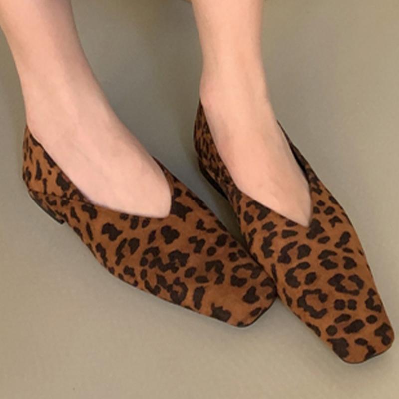 Mote Dame Leopard Firkantet Tå Ballerinas Sko Vårmote Grunne Damesko 2025 Trend Merke Loafers Sko Casual Zapatos De Mujer
