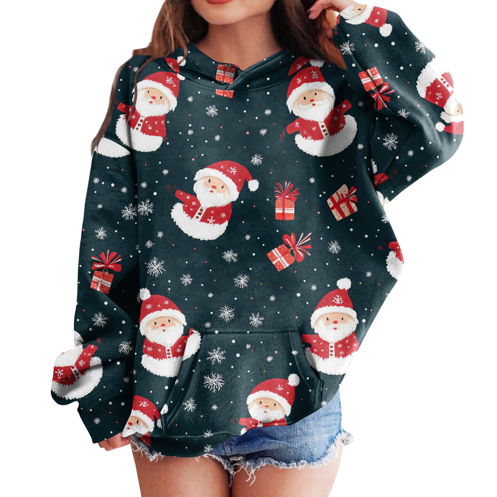 

Толстовки для девочек-подростков, худи с длинным рукавом и кулиской, милые худи оверсайз на Рождество 120 красный